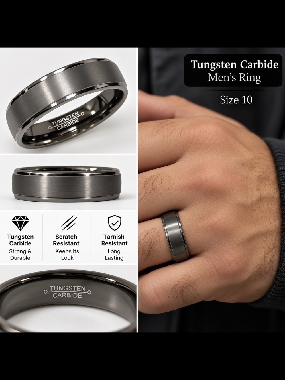 Tungsten Carbide Men's Ring - Gray Size 10
